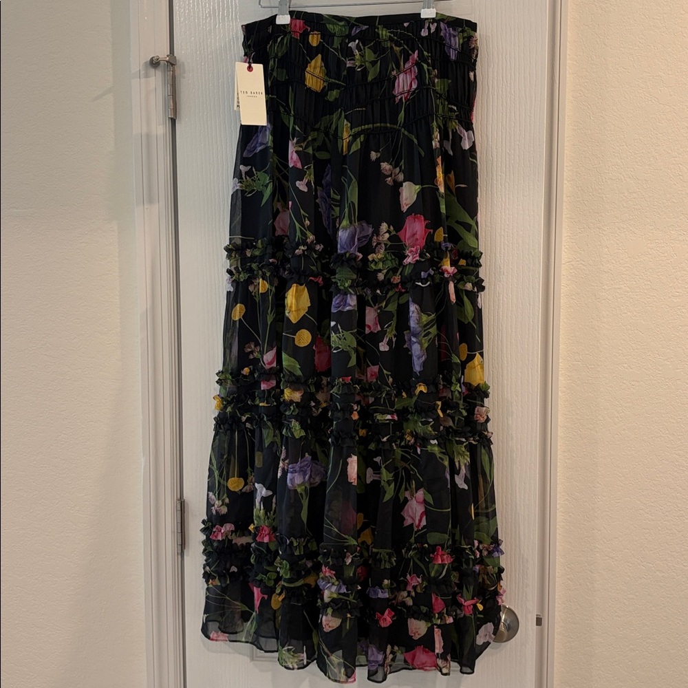 Ted Baker London $295 NWT Floral Ruffle Tiered Chiffon Skirt Size 3. - Picture 5 of 16